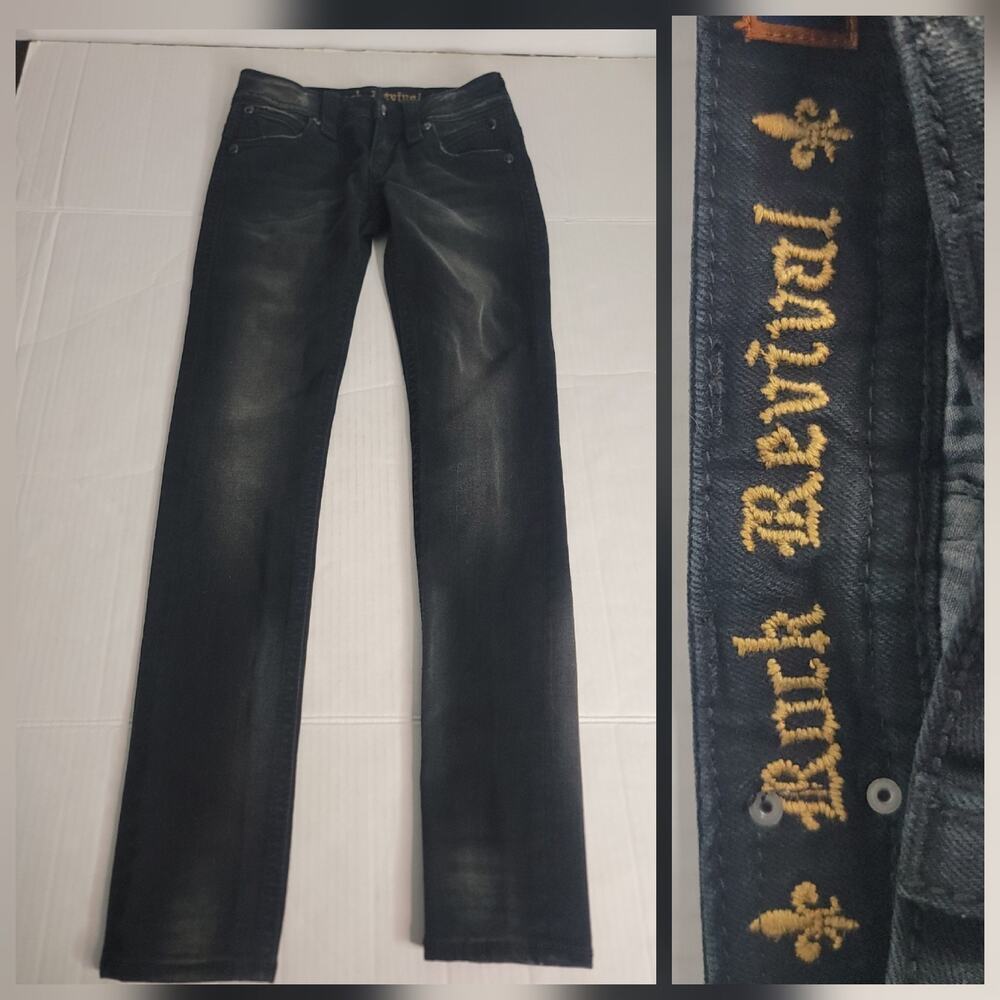 Rock Revival Jeans Womens 27x32 Black Amy Skinny Rhinestone Low Rise Distressed